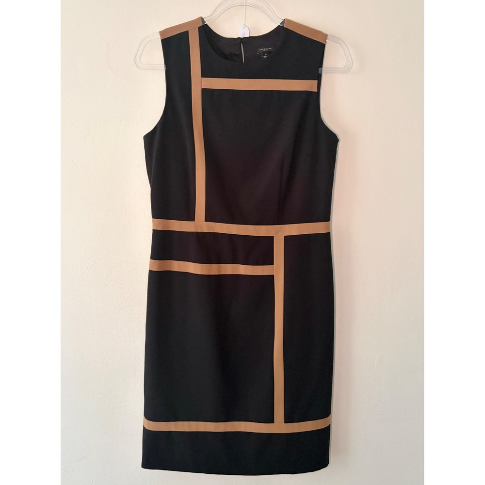 Ann Taylor Black Tan Colorblock Geometric Sheath Dress Sleeveless Size 6